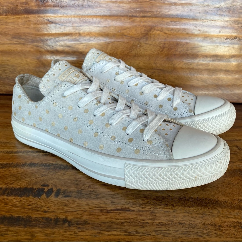 Converse All Star Women’s Cream w/Gold Polka Dots Faded Look Shoes Oxford Size 7